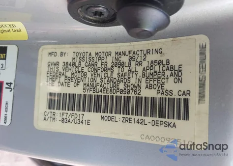 2013 Toyota Corolla S from USA, damaged, VIN 5YFBU4EE8DP090762